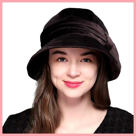 Velvet Fedora Cloche Bucket Hat with Bow, Vintage 1920s Style main image 4